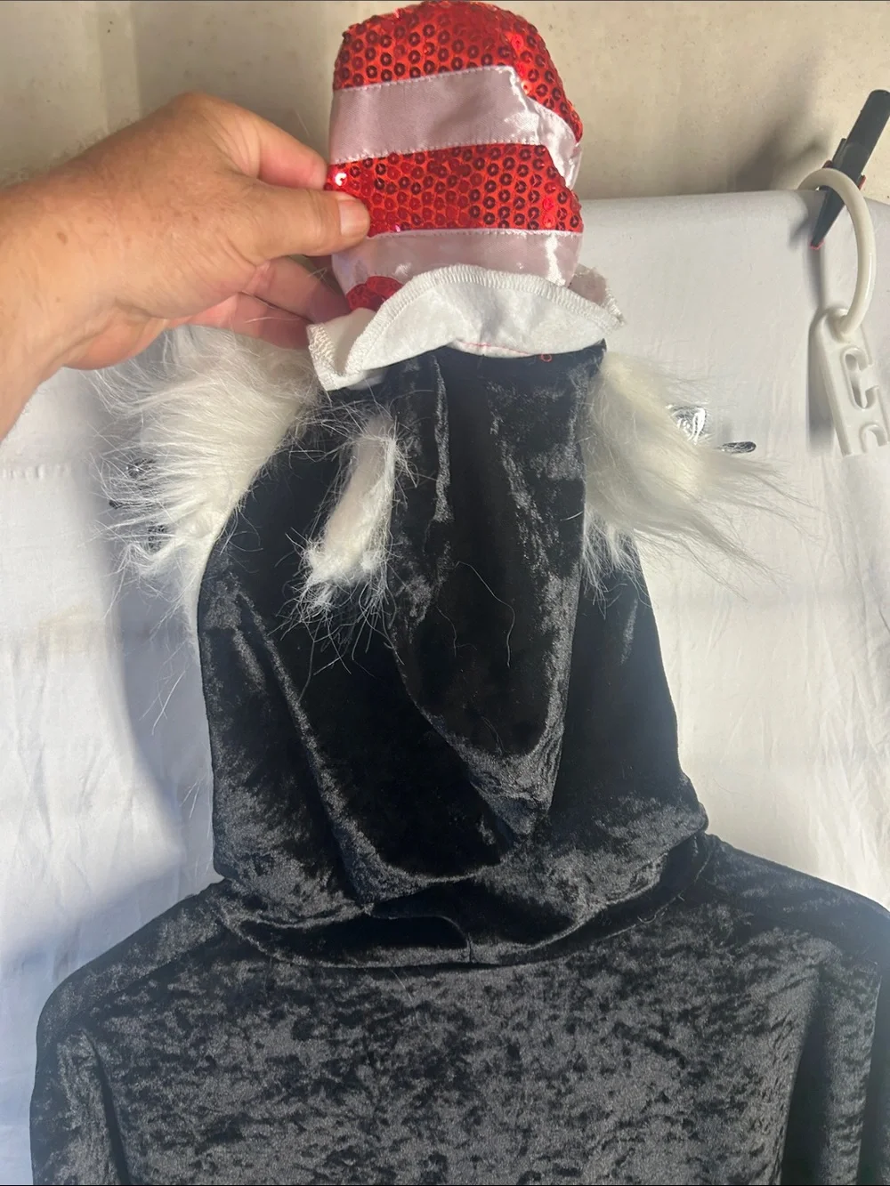 Dr. Seuss Black Kids Cape with White Faux-Fur Trim and Red Sequin Bow